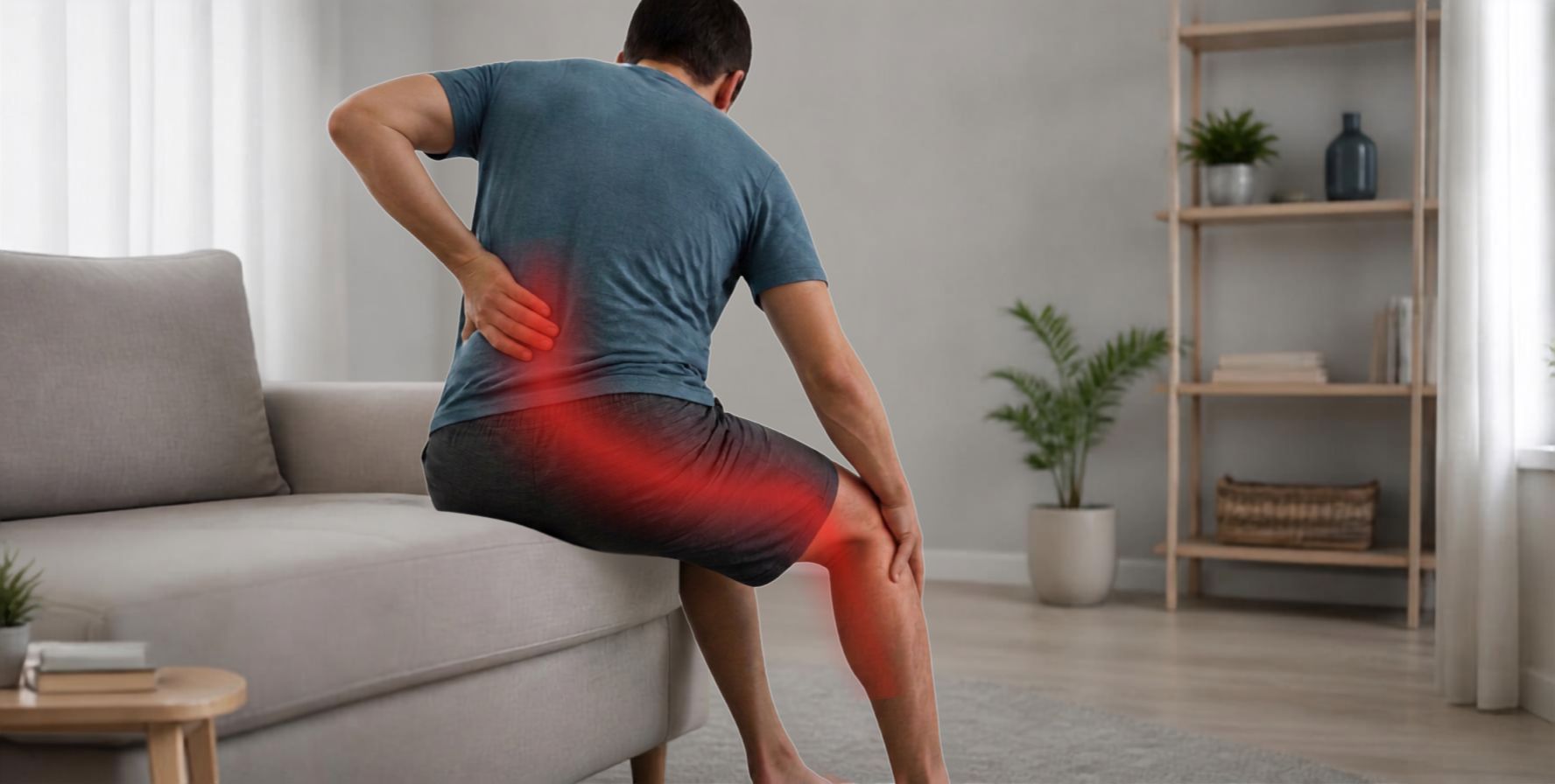 Person experiencing lower back and leg pain associated with sciatica